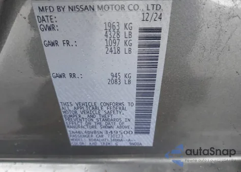 2025 Nissan Altima Sv Fwd z USA, uszkodzony, nr VIN 1N4BL4DV8SN349500